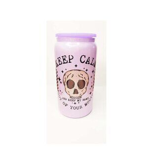 16 oz purple shimmer glass can, Keep calm and keep my name out of your mouth